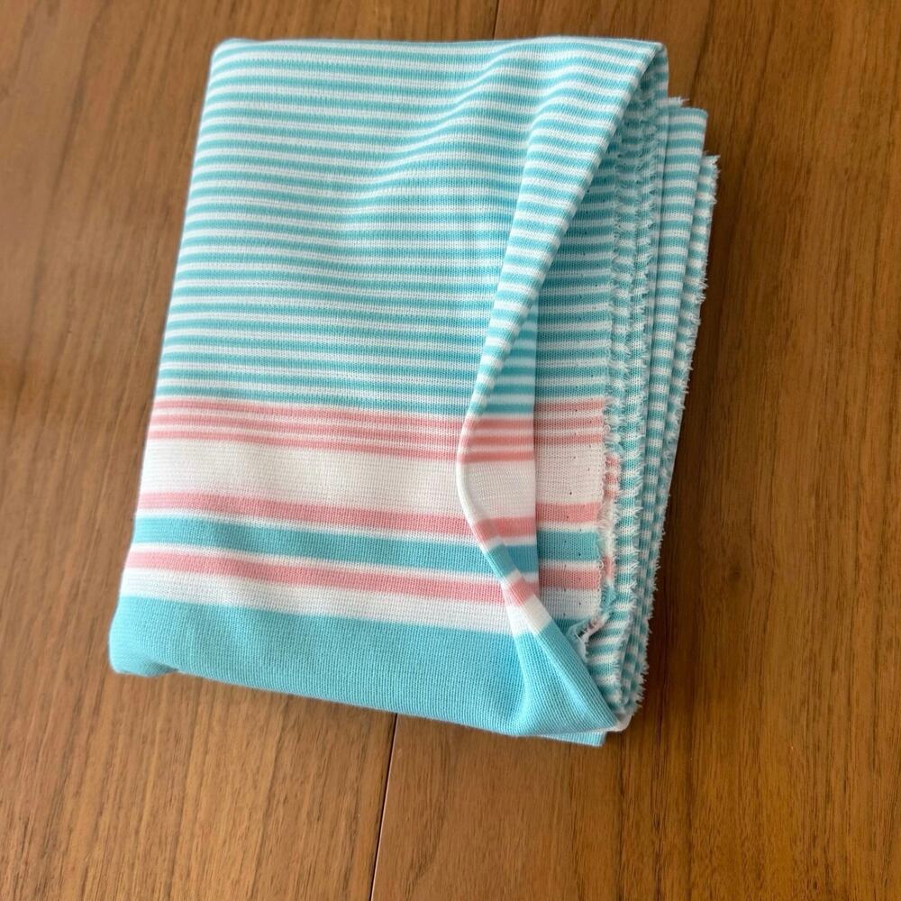 Vintage Fabric 1 yard Poly Stretch Aqua Pink White Stripe 60 x 36